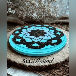 Mandala Design Round wooden Art Piece - Blue and Black